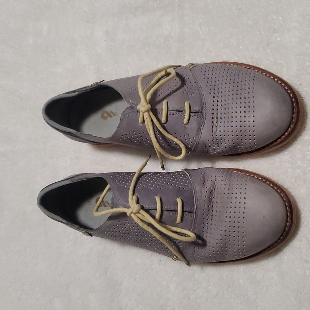 Anhu Emerville Leather Oxfords Perforated Gray Women's 9.5